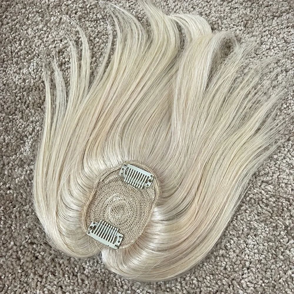 NWT 100% human REMY hair #60 #613 vanilla blonde cream topper HAND TIED silk